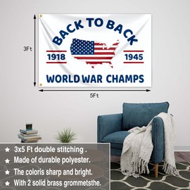 Back To Back Flag 3x5 Ft Funny Man Cave Wall World War Champs Flag for Room Teen Girls Indoor Outdoor Bedroom and College Dorm Wall Banner Tapestry Decor