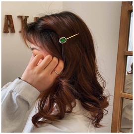 Cimenexe Bohemian Emerald Hair Clip Green Crystal Hair Pins Clips Paved Cz Hair Barrette Rhinestone Barrette Headclip Vintage Hairpins Headwear Decorative Bobby Pins Gold Hair Accessories Jewelry