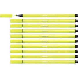 Premium Fibre-Tip Pen - STABILO Pen 68 - Pack of 10 - Neon Yellow