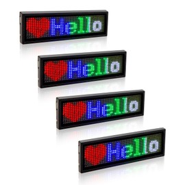 Leadleds 4 Pack Programmable Bluetooth Led Name Tag, Rechargeable LED Name Badge Scrolling Message Display Sign with Magnet and Pin for Advertising, Bar, Restaurant(Mixcolor)