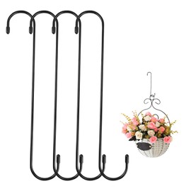 Miiqxx 4 PCS Large S Hooks,25cm Extra Strong Heavy Duty Long S Hooks for Hanging,for Plants,Bird Feeders & Kitchen Utensils Pots Closet(Black)