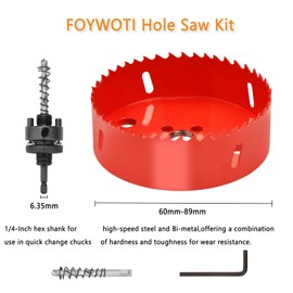 FOYWOTI Hole Saw Heavy Duty bit Hex Shank,Hole Saw HSS with Arbor Bi-Metal & Heavy Duty Hole Saw Cutter for Wood Corn Hole Boards Plastic Drywall (φ74)