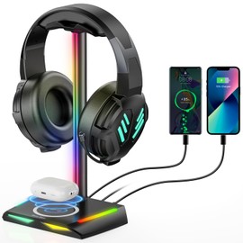 Z12 Headphone Stand, Tabletop, Headset Stand, With RGB Lights, TypeC and USB Port, Data Transfer/Charging, Wired, Headphone Stand, Easy Assembly, Stable, Anti-Slip, Multifunctional, Headphone Hanger,