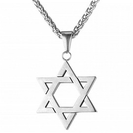 Axmerdal Star of David Pendant Necklace Stainless Steel Jewish Jewelry for Men Women Religious 24" (Silver)