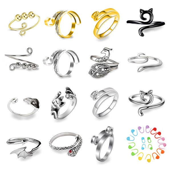 15 Pcs Crochet Ring, Knitting Crochet Loop Ring for Finger,