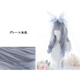 Lolita Wig, Harajuku Style, GAL Series, Cosplay Wig, Gothic Loli, Heat Resistant, Women's (Gray, Light Blue), Mesh, Long, Curly Hair, Forest Girl, Dream, Cute, Princess, Small Face, Party, Costume, Everyday Wig (Light Blue)