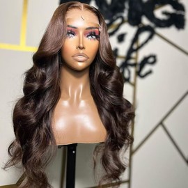 SISIFIRE 26 Inch Body Wave Lace Front Wigs for Women 13*4 Inch Heat Resistant Fiber Brown Long Loose Curly Wavy Lace Wig with Baby Hair Synthetic Lace Wig Glueless Lace Front Wig for Daily Party Use