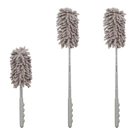 Relaxdays Duster Set of 3, Extendable Telescopic Pole up to 77 cm, Washable Microfibre, Car & Household, Dust Mop, Grey