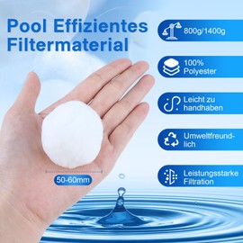 Filter Balls, Filter Balls Pool for Sand Filter Systems, 800 g, Pool Filter Balls, Sand Filter Balls, Replacement for 28 kg Filter Sand for Pool Filter, Swimming Pool Filter Systems, Aquarium and Pool
