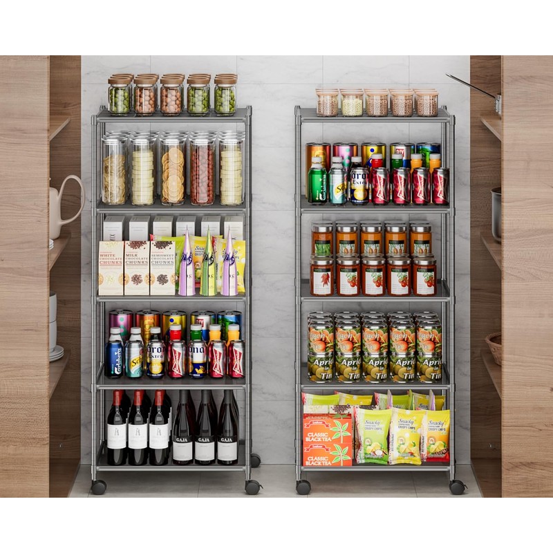 OVICAR Storage Shelf with Wheels - Adjustable 5 Tiers Mesh