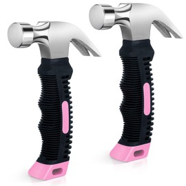 Leriton 2 Pcs 8.8 oz Small Hammer All Purpose Claw Hammer Mini Nail Stubby Hammer with Soft Rubber Handle Camping Tools for Women Kids Home DIY Building Repair Woodwork Household (Pink)