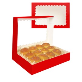 Gcardist Auto-pop Up Red 35.6x25.4x6.4cm 6Pcs Cookie Box with Window Pastry Macaron Bakery Box for Packaging (14x10x2.5 inch)