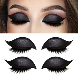 Lazy Eye Shadow Eyelash Patch, 2025 New Eyeshadow Eyelash Stickers, 3-in-1 Self-Adhesive Reusable Fast Eye Makeup Stickers with False Lashes, Shadow, Eyeliner, for Party, Prom (Black)
