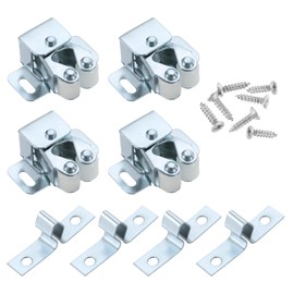 uxcell 4Pcs Cabinet Latch Double Roller Catches, Lock Stop Catch Clamp Cabinet Closer Magnetic Closure Hardware for Cabinet Kitchen Closet Door, Silver
