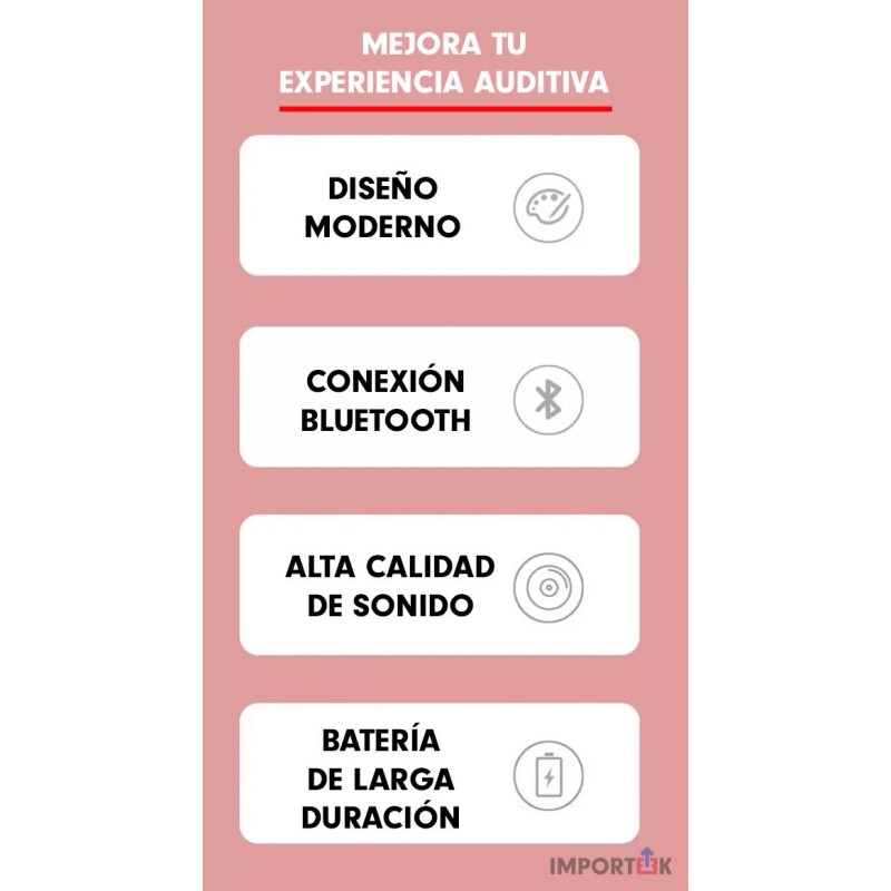 Importeek Audifonos Inalambricos Bluetooth Led Manos Libres Diadema Hd