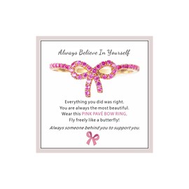 Stocking Stuffers Holiday Outfits for Women 2024 Pink Bow Rings for Women Rhinestone Ring Gold Plated Ribbon Ring Prom Rings Bridesmaid Rings Jewelry Gifts for Women