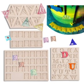 MUYULIN 4 Pack Letter Flag Bunting Fondant Molds,Number Alphabet Silicone Mold for Baby Shower,Chocolate Molds Cupcake Sugarcraft Candy Cookies Candies Cards Clay(ZH12)