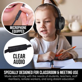 Sonitum Premium Classroom Headphone & Mic Set 3.5mm Jack Stereo Sound Earphones with Microphone & Soft Swivel On Ear Pads- Perfect for E-Learning, Meetings, Calls - Bulk Pack of 5 (Black)