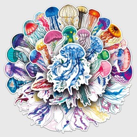 50 Packs Jellyfish Stickers Water Bottles Laptop Phone Motorcycle Computer Guitar Skateboard Hydroflasks Jellyfish Vinyl Sticker Waterproof Aesthetic Trendy Decals for Teens Girls Adults