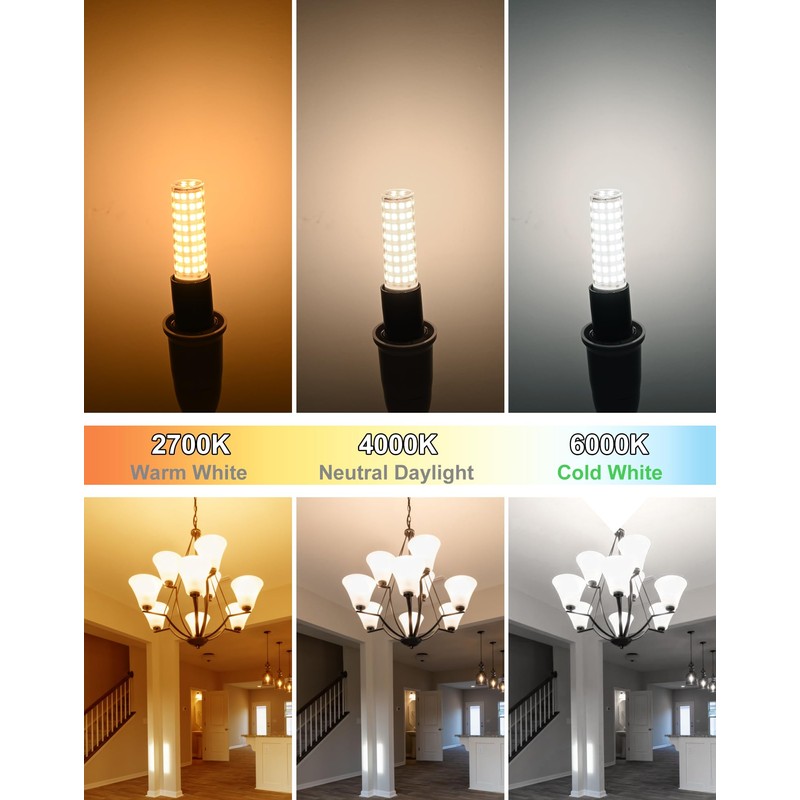 GOHDLAMP E12 9W 6000K LED Candelabra Bulbs 100w Equivalent 1200lm
