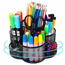 Pen Holder for Desk, 360-degree Rotating Desk Organizers with 7 Compartments –Storage 400+ Pencils, Black Desk Accessories & Workspace Organizer Mesh Desktop Caddy for Office School & Art Supplies