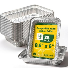 Boxential 25 Pack 8.6" x 6" Grill Drip Pans Compatible with Weber Q, Spirit & Genesis Series – Aluminum Grease Tray Liners for Weber Grill Drip Tray, Grease Catcher Replacement, Disposable Foil Pans