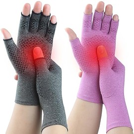 Kecartu Kecartu 2 Pairs Compression Gloves for Rheumatoid Arthritis, Osteoarthritis, Carpal Tunnel Pain, Fingerless Arthritis Hand Gloves for Women Men Support Work&Computer Typing (Grey+Purple, Small)
