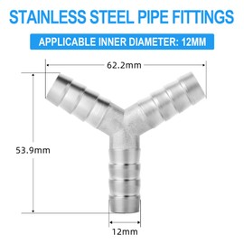 ERGAOBOY Pack of 2 12 mm Hose Nozzle Screw Connections, 304 Stainless Steel 3 Way Y Shape Joint Splicer Patcher Screw Connection for Fuel/Air/Lquid/Gas