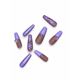 MollyPosh-Long Lavender Coffin Press On Nails - 24 Pieces with Glue & Tabs | Stylish & Secure Nail Extension Kit for Effortless Glamour