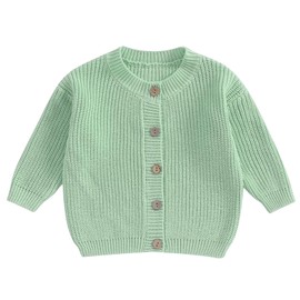 ZZLBUF Baby Girls Knitted Cardigan Sweater Crewneck Knit Crochet Button Up Cardigan Tops Coat Outwear for Toddler (Fluorescent Green, 3-6 Months)