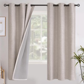 YoungsTex Linen Blackout Curtains for Bedroom 72 Inches Length, Full Room Darkening Natural Linen Textured Black Out Window Drapes with Thermal Backing, Beige, 2 Panels, 42 X 72 Inch
