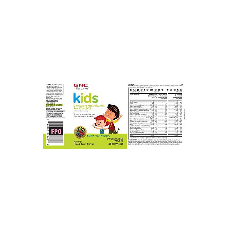 GNC Milestones Kids Chewable Multivitamin for Kids 2-12, 60 Chewable