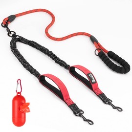 SlowTon Double Dog Leash No Tangle - 360° Swivel Heavy Duty Reflective Lead with Two Padded Handles Dual Dog Splitter, Comfortable Shock Absorbing Walking Training for 2 Large Dogs (25-150 lbs)