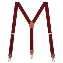 Buyless Fashion Leather End Suspenders for Men - 48" Elastic Adjustable Straps 1" - Y Shape - 5138-Burgundy