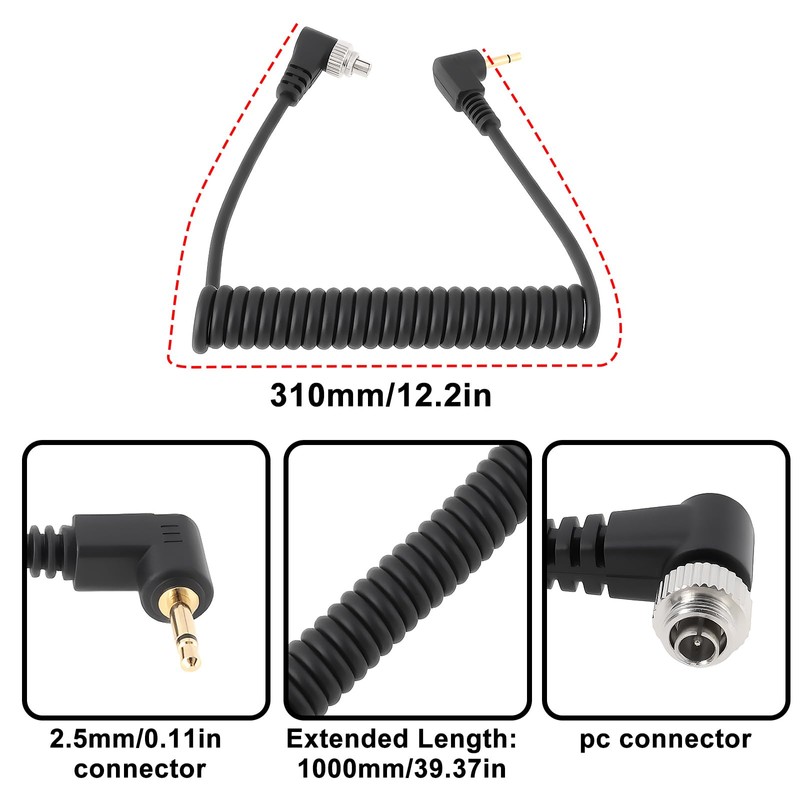 OTOTEC 2x 2.5mm to PC Bend Flash Sync Cable Compatible