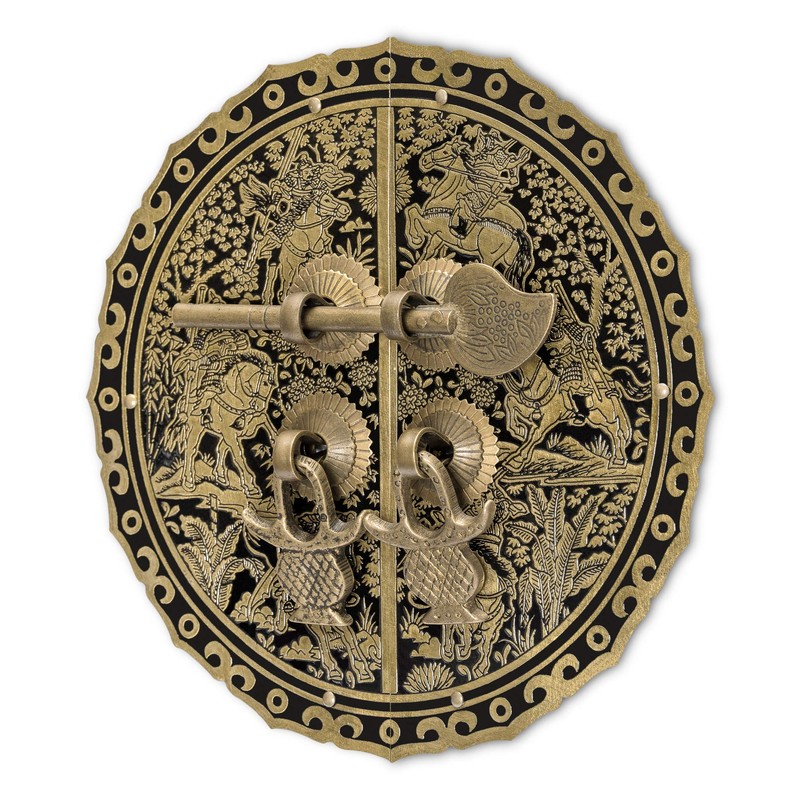 "Six Horses" Brass Cabinet Face Plate Backplate Set – 5.5",