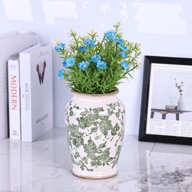 orenm Vintage Ceramic Terracotta Pottery Vase,Floral Print Vase,Farmhouse Rustic Décor,Home Office Bedroom Bookshelf Decor Porcelain Vase Chinoiserie Decor Gifts for Adults Mom Unique Flower Vase (B)
