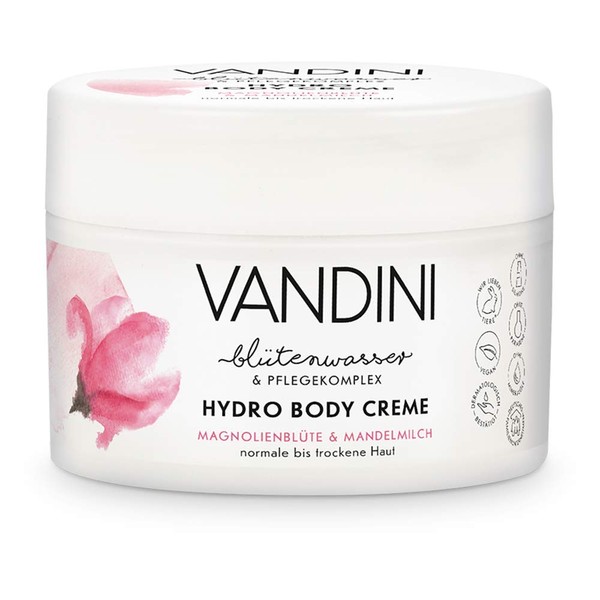 VANDINI Hydro Body Cream for Women with Magnolia Blossom & Almond Milk - Body Cream & Face Cream for Normal to Dry Skin - Vegan Moisturising Cream for Women (1 x 200 ml)