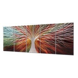 Yihui Arts Multi-Colored Tree Metal Wall Art, 3D Wall Art for Modern and Contemporary Decor, Decorative Hanging in 5-Panels Measures 24"x 64", Works for Indoor and Outdoor Settings