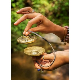 QT S Tibetan Handmade Yoga Meditation Om Tingsha Bell Chimes Cymbal Set, with Handmade Unique Bag (2.75 Inches Buddhist Tingsha, Om Mani Padme Hum Mantra) Made in Buddha Born Country Nepal (Maroon)