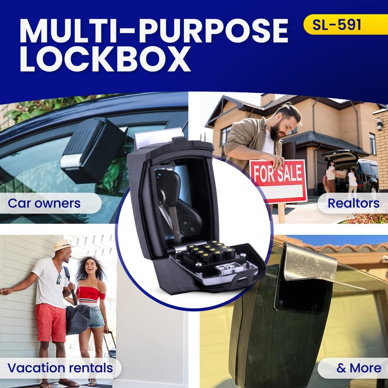 KeyGuard SL-591 Portable Car Lock Box, Black, Combination Lock, Keypad,