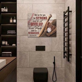 Christian Baseball Wall Art Boys Room Decor Scripture Sports Canvas Prints Painting Inspirational Motivational Quotes Pictures Framed Men Baseball Gifts Artwork for Classroom Gym Playroom 20"x16"