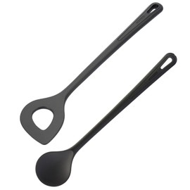 Westmark 2 Piece Set Mixing Spoon + Pointed Hole/Risotta Spoon - Ideal for Mixing Food in a Pan or Pot - Black, 288422E6