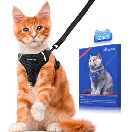 Halypet Cat Harness and Leash Set [ MAX Safety 3rd Gen ] Escape Proof Cat Harness Soft Adjustable Cat Leash Breathable Comfortable Vest Easy to Wear Kitten Harness for Outdoor Walking, S Black
