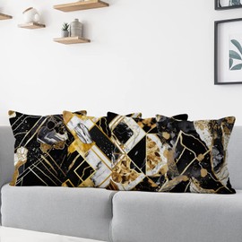 ASDCXZ Marble Cushion Cover 40x40 cm 4er Set, Modern Black White Gold Marble Optic Sofa Deco Cushion Covers Cushion Cover Washable Polyester Flax Textile Upholstery Pillow Cover Cushion Cover