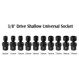 MIXPOWER 10-piece 3/8" Drive Shallow Universal Impact Socket Set, Metric,10-19mm, Swivel Socket with Flexible Wobble, CR-MO
