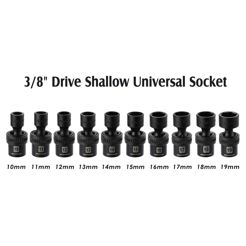 MIXPOWER 10-piece 3/8" Drive Shallow Universal Impact Socket Set, Metric,10-19mm,