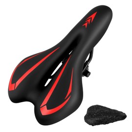 Gel Bike Seat for Men & Women, Mjkeomo Bicycle Seat with Waterproof Cover, Breathable Mountain Bike Saddle Gel Bicycle Saddle for MTB, BMX, Road Bike, City Bikes, Exercise Bikes(Red)