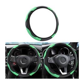 CGEAMDY Universal Car Steering Wheel Cover Non-Slip Breathable Durable Microfiber Leather Steering Wheel Cover Diameter 37-38cm Steering Wheel Protector (Green)