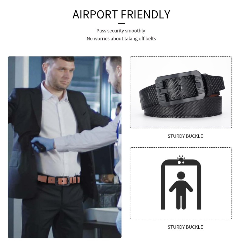 MACBORO Big Buckle Reversible Leather Belt | TSA Approved, Hypoallergenic,